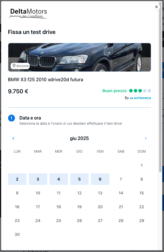 Prenotazione test drive delta motors