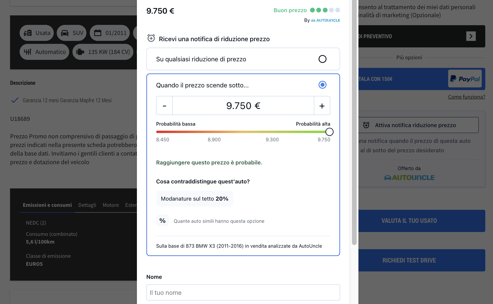 notifica di prezzo delta motors